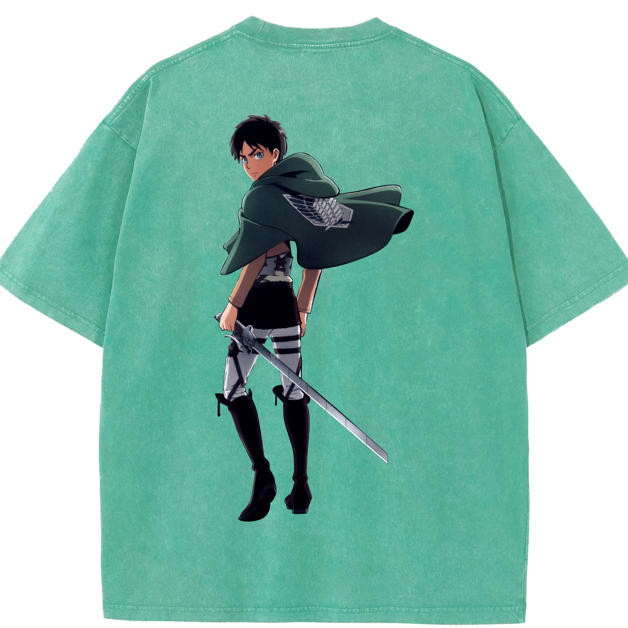 （画像用） 進撃の巨人 エレン･イェーガー Attack on Titan Eren Jäger 綿100% ヴィンテージ風 半袖Tシャツ（背面プリント）